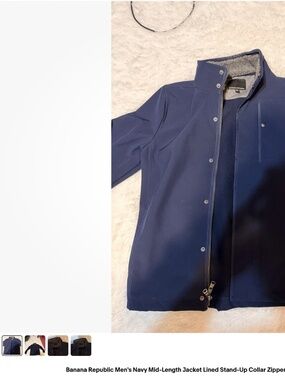 Banana Republic Men’s Navy Mid-Length Jacket | Stand Collar Zip Snap Coat Size M